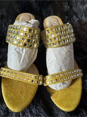 Studded Yellow Slide Sandals for Women